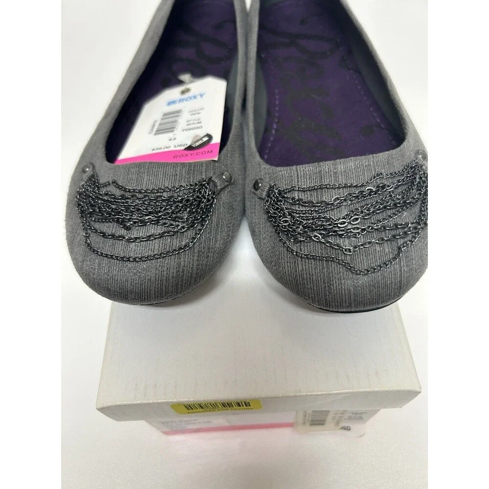 Y2k Roxy Claudette Ballet Flats Gray 8.5 Metallic Chain Link Goth Casual Grunge